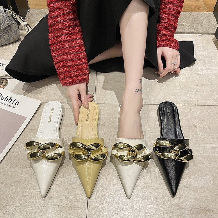 Damen elegante spitze Mules mit goldenen Details EB