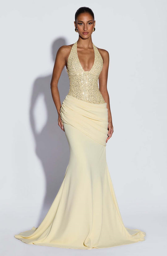 Damen Glänzendes Abendkleid mit figurbetontem Schnitt und schimmernden Pailletten EB