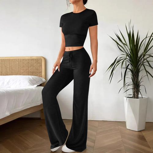 Damen Lässiges Crop-Top und Taillierte Lounge-Hosen Set EB