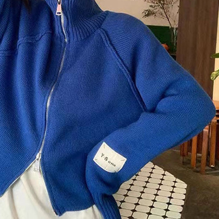 Damen Strickjacke mit hochwertigem Reißverschluss und Stehkragen EB