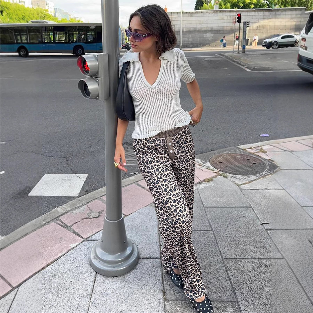 Damen Modische Leoparden-Hose mit elastischem Bund EB