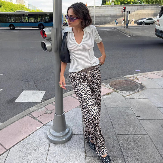 Damen Modische Leoparden-Hose mit elastischem Bund EB
