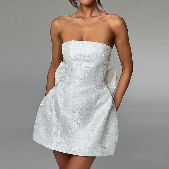 Damen schulterfreies Cocktailkleid mit elegantem Schleifendetail EB