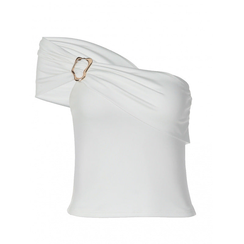 Damen Off-Shoulder Top mit dekorativem Schnallen-Detail EB