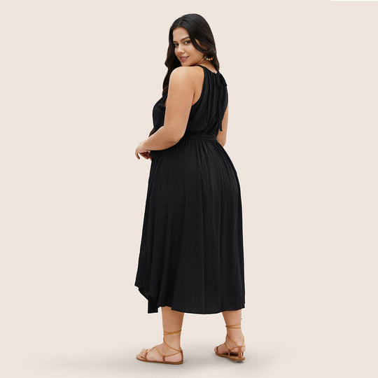 Damen Midikleid mit verstellbarem Träger und elastischem Taillengürtel EB