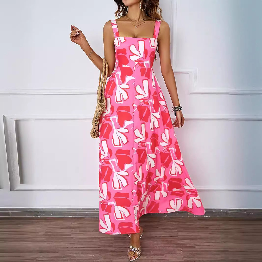 Damen Maxikleid mit floralem Schnitt und modernem Quadrat-Ausschnitt EB