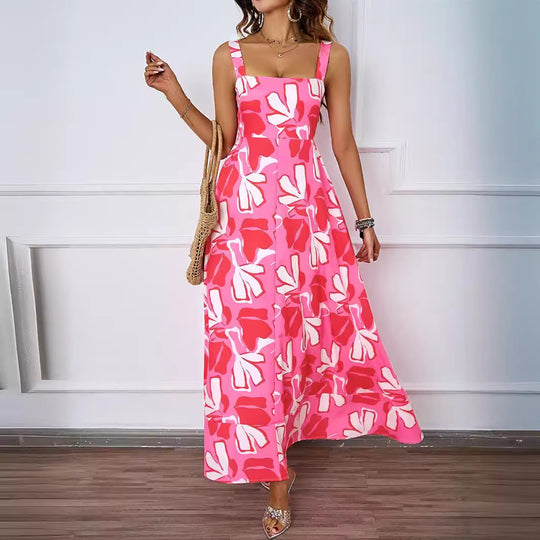 Damen Maxikleid mit floralem Schnitt und modernem Quadrat-Ausschnitt EB