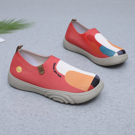 Damen Atmungsaktive Slip-On Sneakers mit farbenfrohem Grafikdesign EB