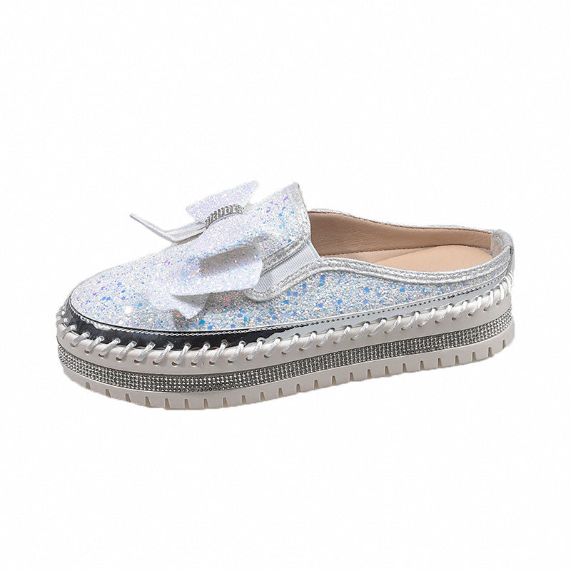 Damen Glamouröse Slipper mit funkelndem Glitzer und dekorativem Schleifen-Detail EB