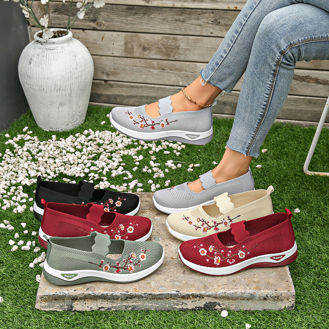 Damen Bequeme Sneaker mit floralen Stickereien EB