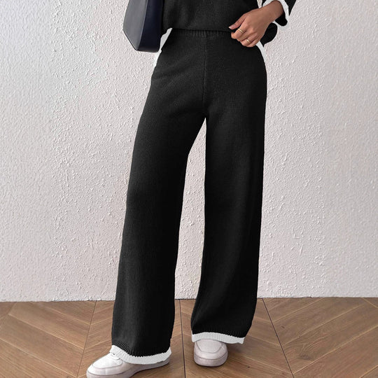 Damen lässige Strickhose mit kontrastierendem Bündchen EB