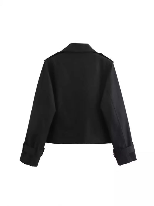 Damen cropped Trenchcoat mit doppelter Knopfleiste und verstellbaren Ärmeln EB