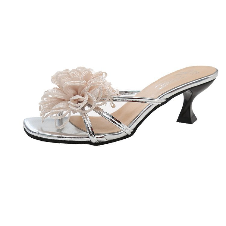 Damen elegante Mules mit floraler Applikation EB