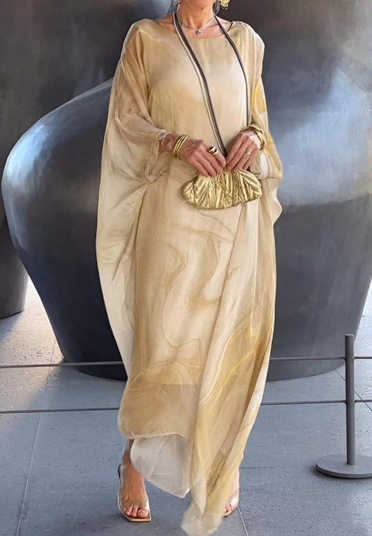 Damen fließendes Kaftan-Kleid mit auffälligem Muster EB