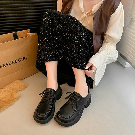 Damen modische Schnürschuhe mit klobiger Sohle und glänzender Oberfläche EB