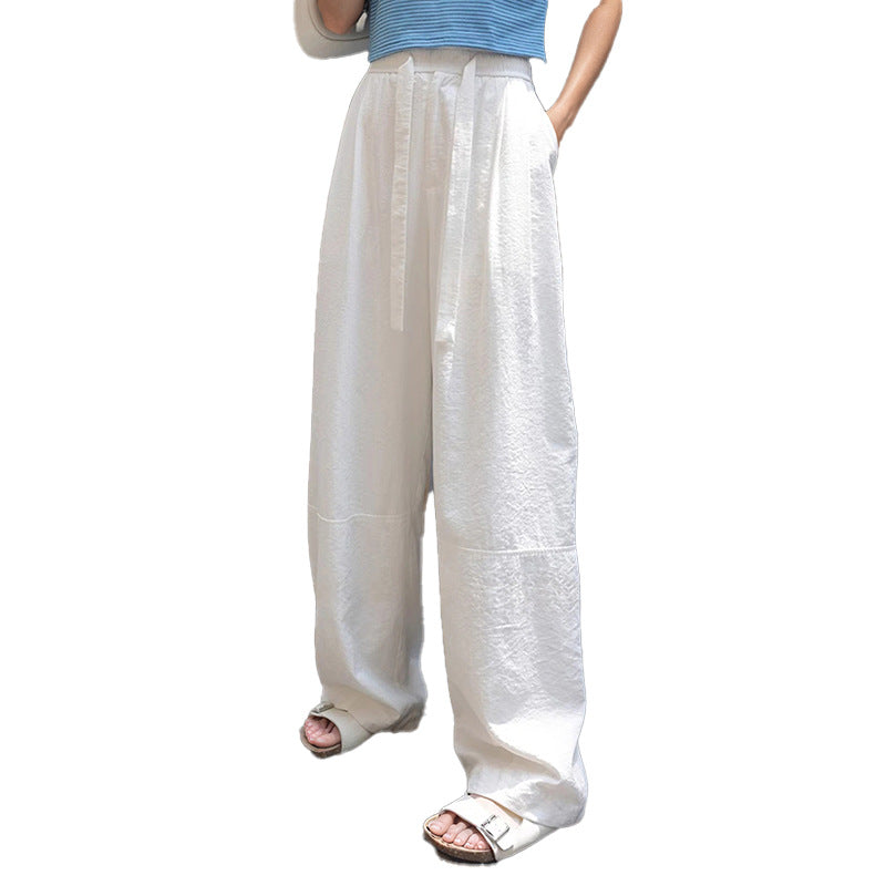 Damen Lässige und bequeme weite Hose mit seitlichem Bindegürtel EB