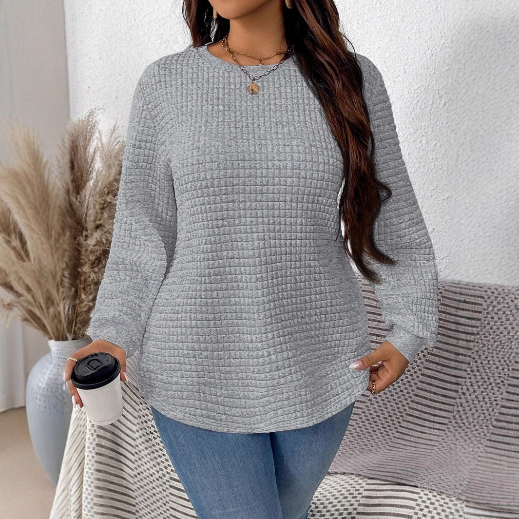 Damen nan Waffelstrick Longsleeve mit Rundhalsausschnitt, leicht A-Linien-Schnitt und gerippten Bündchen EB