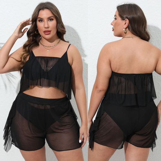 Damen luftiges Strandset mit durchbrochenem Design EB