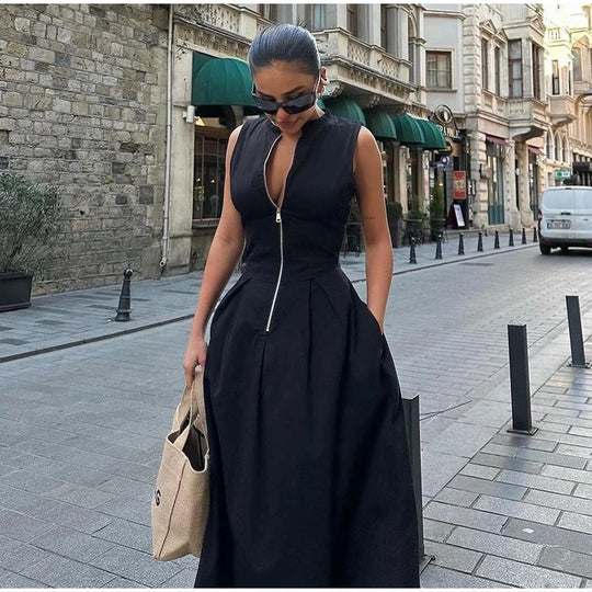 Damen Elegantes Freizeitkleid mit hochgeschlossenem Design und verstecktem Reißverschluss EB