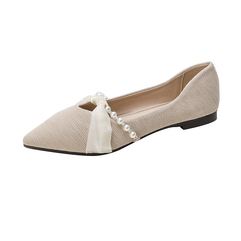 Damen elegante Ballerinas mit luxuriösem Schleifen- und Perlenakzent EB