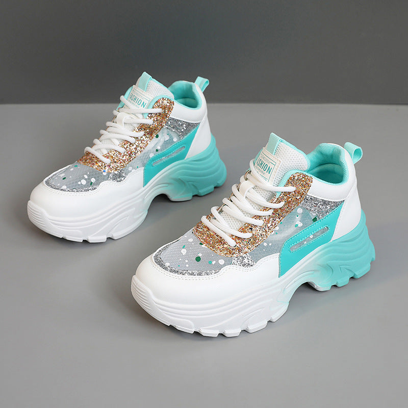 Damen Trendige Chunky Sneakers mit glitzernden Akzenten und ausgeprägtem Sohlenprofil EB