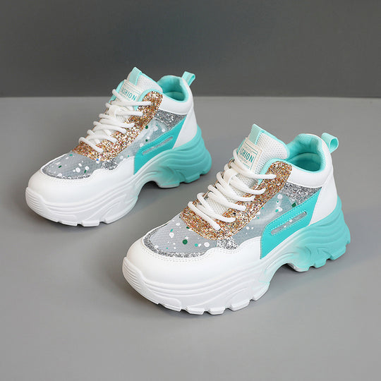 Damen Trendige Chunky Sneakers mit glitzernden Akzenten und ausgeprägtem Sohlenprofil EB