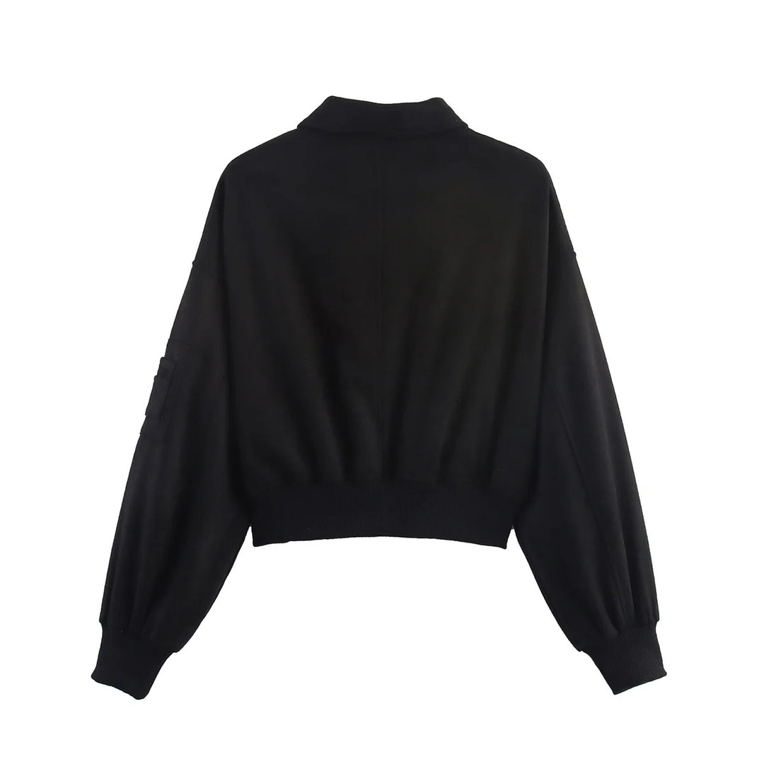 Damen cropped Kunstlederjacke mit praktischen Taschen EB