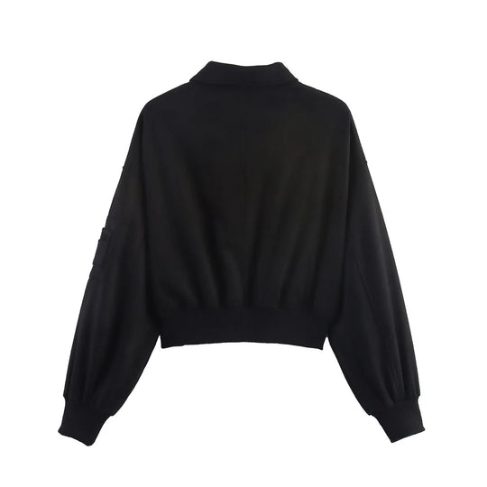 Damen cropped Kunstlederjacke mit praktischen Taschen EB