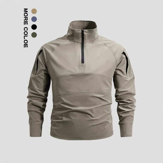 Herren  leichtes taktisches Zip-Pullover mit hohem Kragen Schulterklappen und verdeckten Reißverschlusstaschen EB