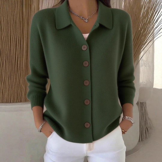 Damen nan Feinstrickjacke mit Hemdkragen und durchgehender Knopfleiste EB