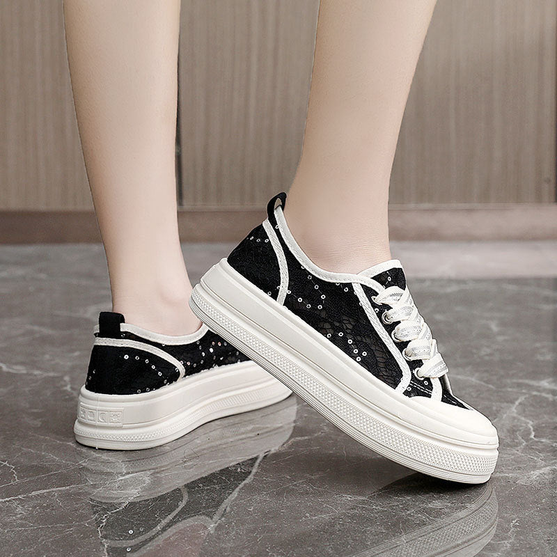 Damen modische Plateausneaker mit floraler Spitze und bequemer Sohle EB