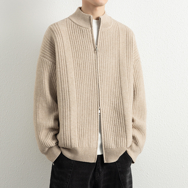 Herren Strickjacke mit modernem Zipper und strukturierter Oberfläche EB