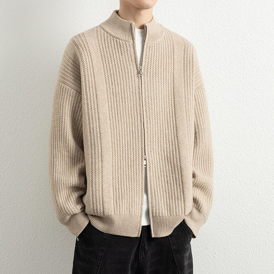 Herren Strickjacke mit modernem Zipper und strukturierter Oberfläche EB