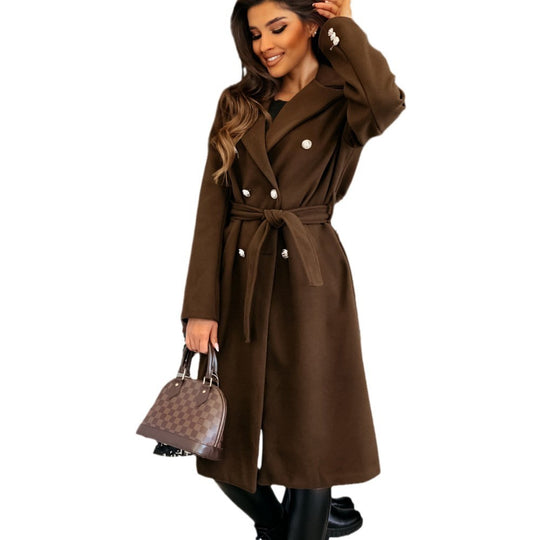 Damen Eleganter Trenchcoat mit taillierbarem Gürtel und Doppelreiher EB
