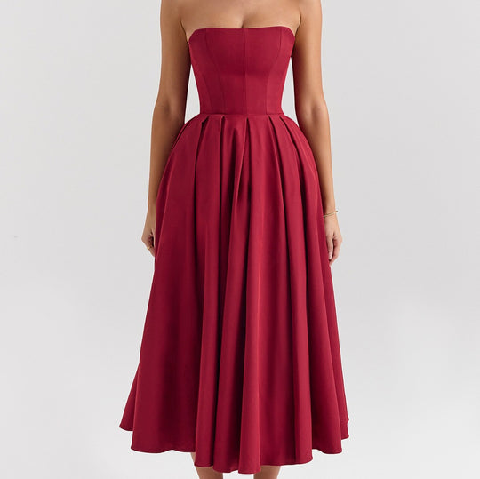 Damen Maxi Kleid mit tailliertem Oberteil und schwingendem Rock EB