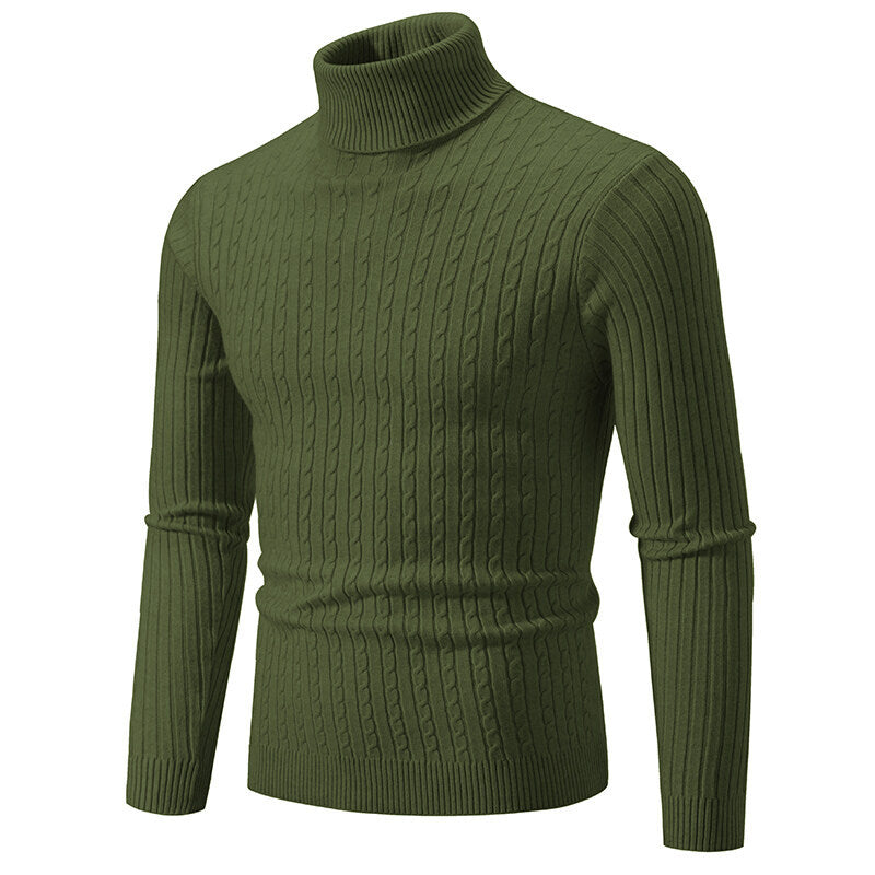 Herren nan Rollkragenpullover mit Zopfstrick und schlanker Passform EB
