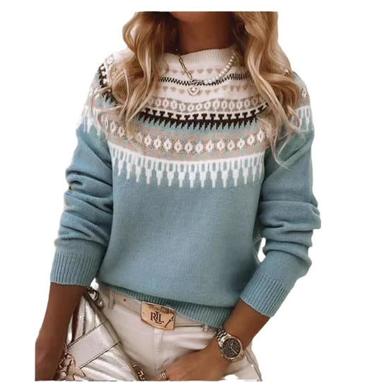 Damen nan Norwegerpullover aus Wollmix mit Rundhalsausschnitt und traditionellem Fair-Isle-Yoke EB