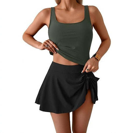 Damen Sportliches Tankini-Set mit schmeichelndem Rock EB