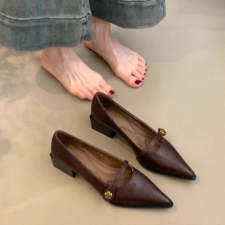 Damen elegante Mary Jane Pumps mit modischem Blockabsatz und dekorativer Schnalle EB