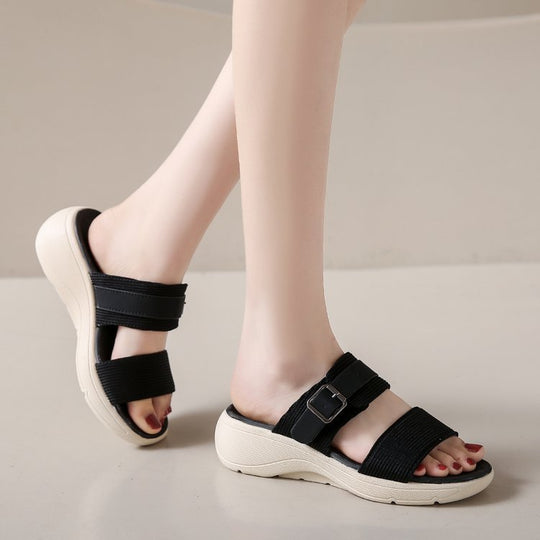 Damen bequeme Sandalen mit breitem Riemen und ergonomischer Sohle EB