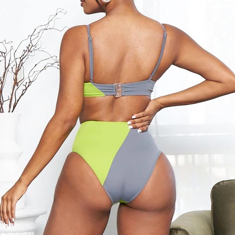 Damen Hoch tailliertes Bikini-Set mit modischem Color-Block Design EB