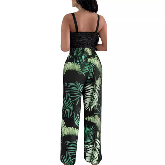 Damen lässiges Set bestehend aus floralem Oberteil mit Rüschen und weitem Hosen EB