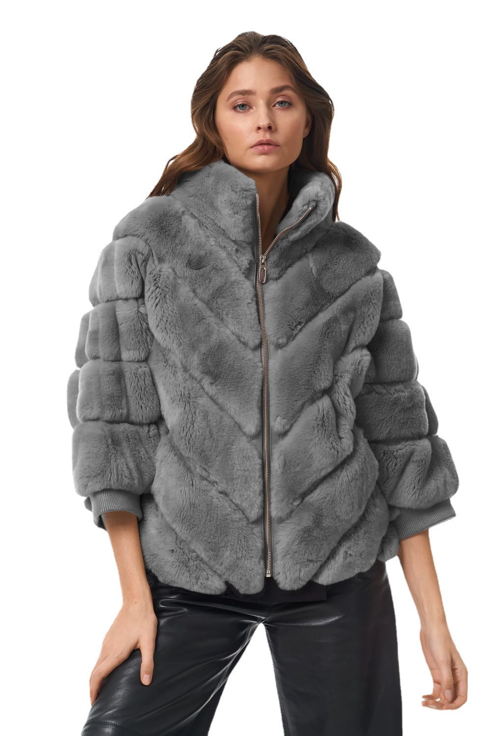 Damen Kuschelige Kunstpelzjacke mit Steppdesign EB