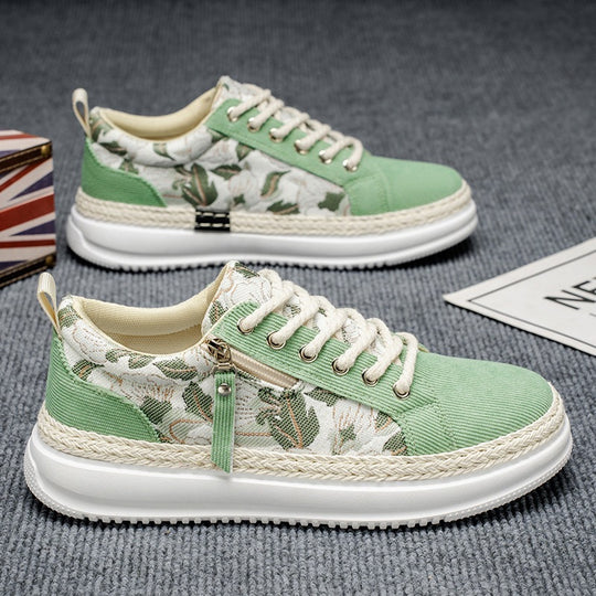 Damen gestickte Espadrille-Plateau-Sneaker mit floralem Jacquard, geflochtener Kordelsohle und gepolstertem Innenfutter EB