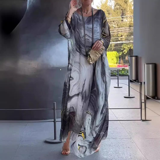 Damen fließendes Kaftan-Kleid mit auffälligem Muster EB