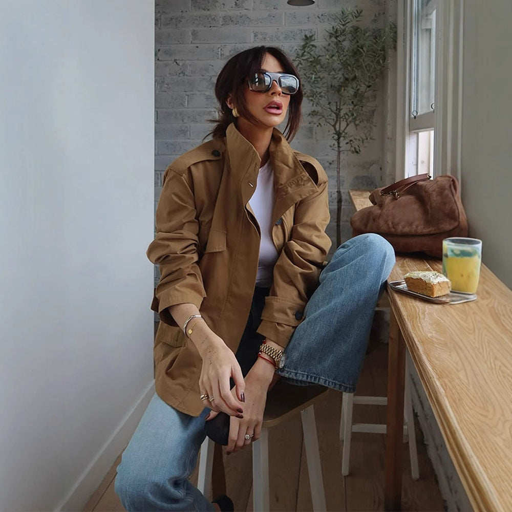 Damen Utility-Jacke mit hohem Kragen und praktischen Taschen EB