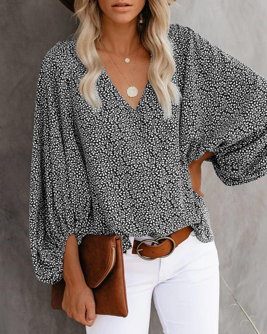 Damen Bluse mit weiten Ärmeln und floralem Muster EB