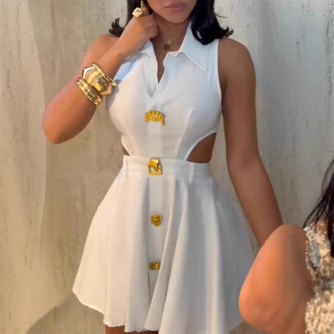 Damen Chic Kleids mit dekorativen Knopfdetails und modernem Schnitt EB