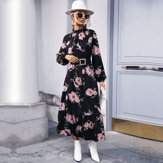 Damen Maxikleid mit floralem Muster und eleganter Rüsche EB