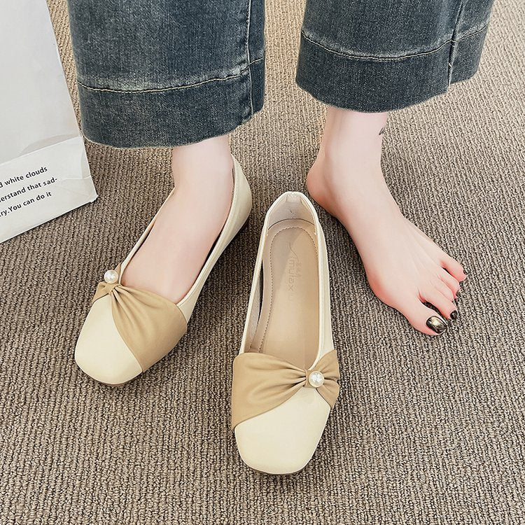 Damen elegante Slingback-Pantoletten mit perlenverziertem Schleifenakzent EB
